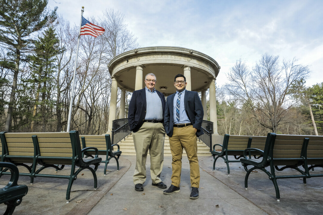 MOVING FORWARD. Dick Hebert (left) and John Jimenez (right) are the former and current Chippewa Falls parks directors. 