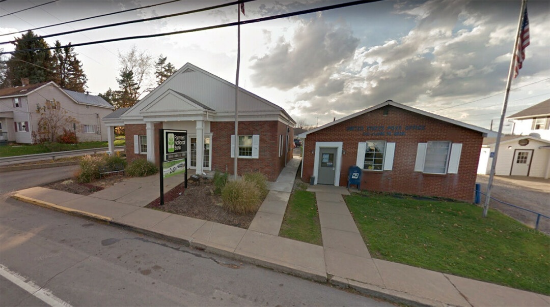 There's not much to the tiny borough of Eau Claire, Pennsylvania, but they do have a post office (right) and a bank. (Source: Google Street View)