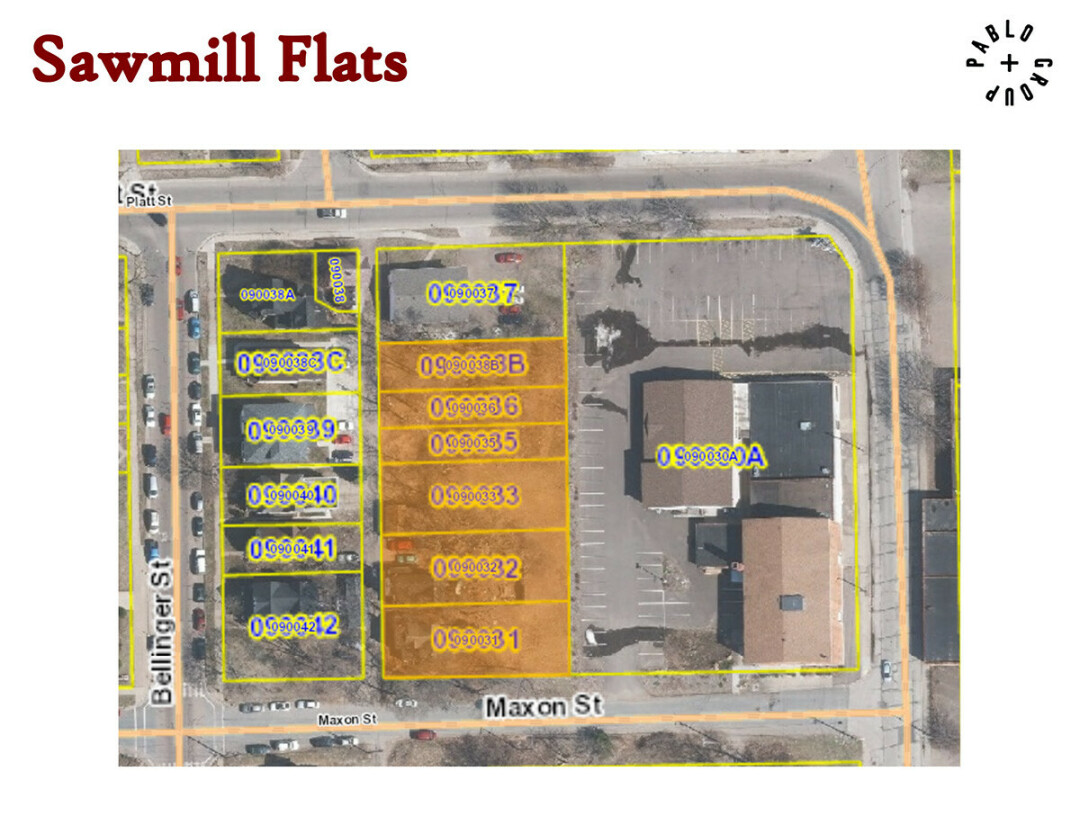 The proposed site for Sawmill Flats. The connected series of buildings in the lower right of the images is the Eau Claire Children's Theatre. (Submitted image) 