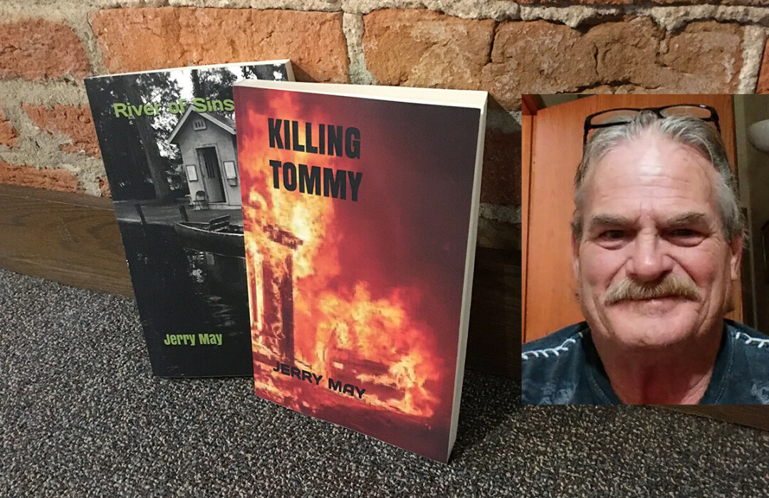Author Jerry May (right) and several of his books.