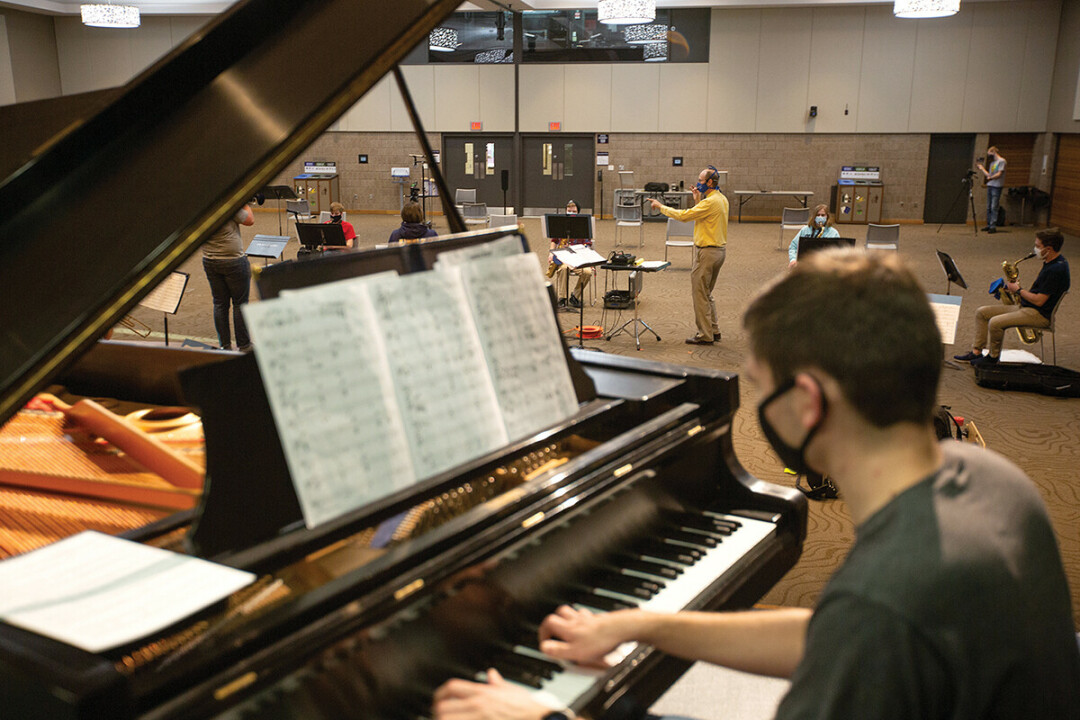 BLUE DEVILS AND BLUE NOTES. Jazz band students practice for a performance at UW-Stout.
