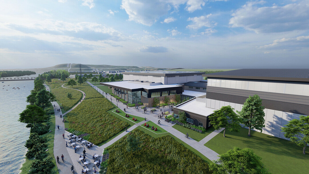 This rendering of the Sonnentag Event Center and Field House shows the setting along the Chippewa River a, mile west of the main UW-Eau Claire campus.