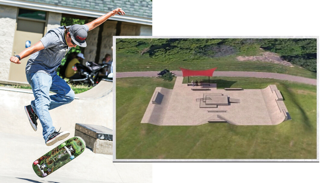 L8R SK8R. This rendering (above) shows a potential option for Eau Claire’s new skate park (via Spohn Ranch).