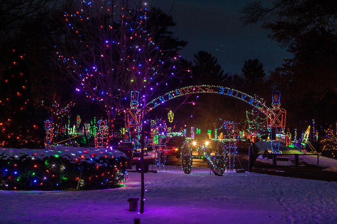 MERRY AND BRIGHT, WITH AN EMPHASIS ON THE BRIGHT. The annual Christmas Village in Chippewa Falls’ Irvine Park.