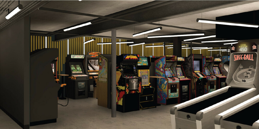 SETTING A NEW HIGH SCORE. The Reboot Social, shown in this rendering, would house arcade and pinball games as well as a full bar and restaurant.