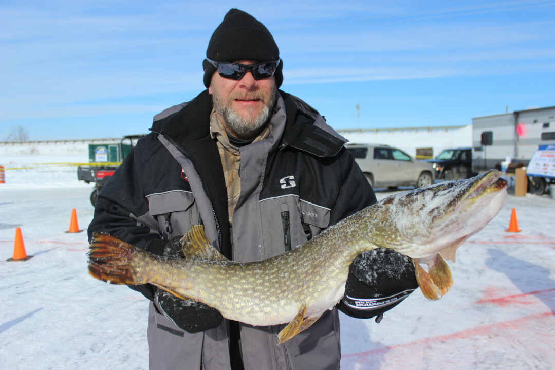 One lucky angler hauled in this good-sized northern pike at the 2021 Jig's Up event. (Photo via UWEC IMC)