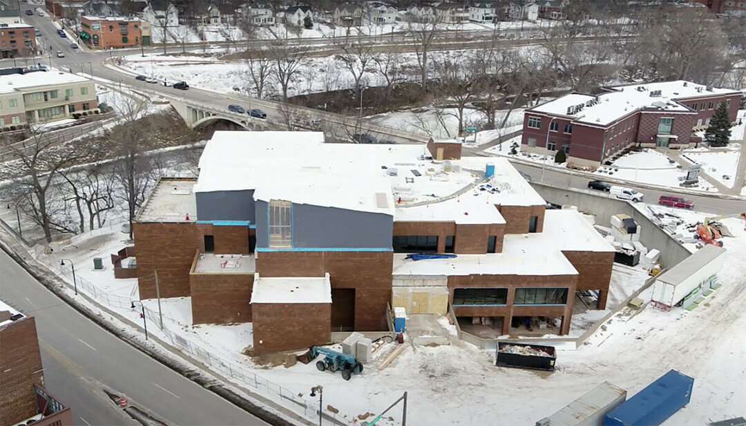 REACHING HIGHER. The drone image shows the progress of the ongoing construction project at the L.E. Phillips Memorial Public Library in downtown Eau Claire. (Submitted image)