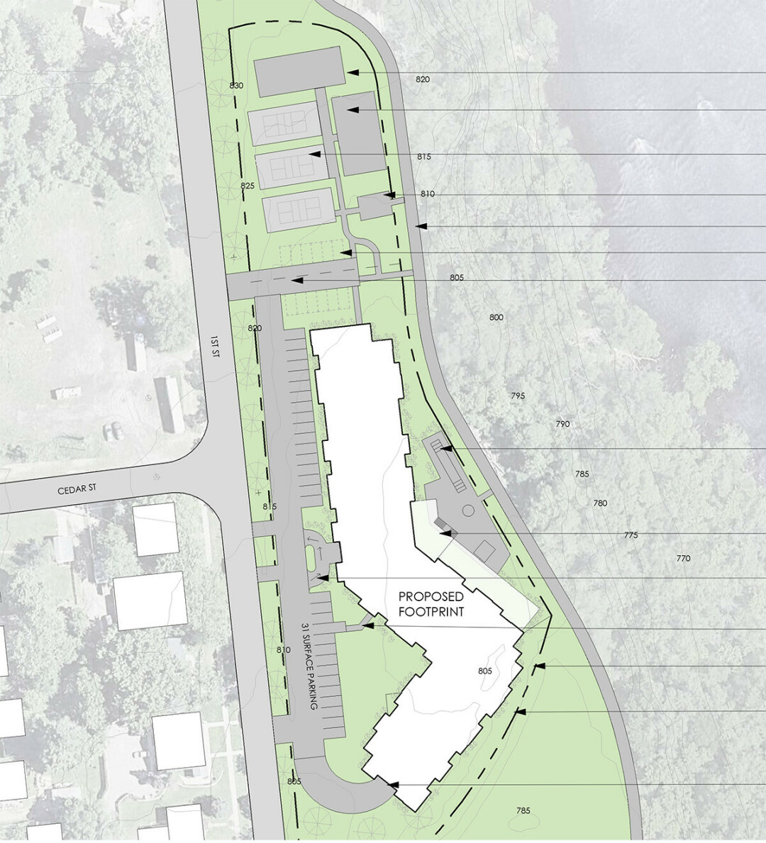 The proposed Lake Place Eau Claire development would be along Oxford 