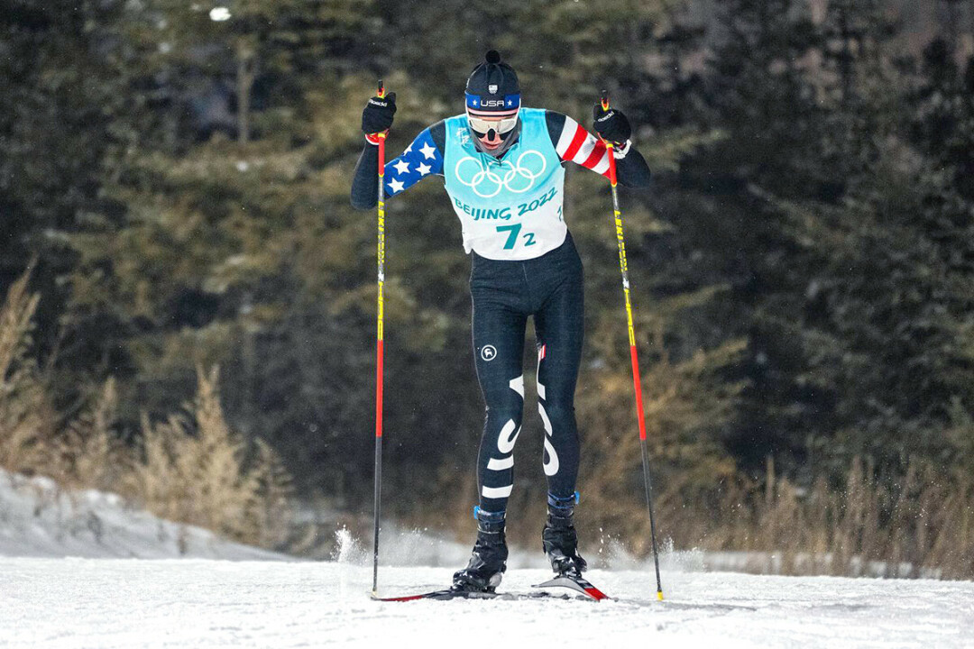 DOUBLE THREAT. Eau Claire native Ben Loomis competes in the relay portion of a Nordic combined event on Thursday at the Winter Olympics in China. (USA Nordic photo via Facebook) 