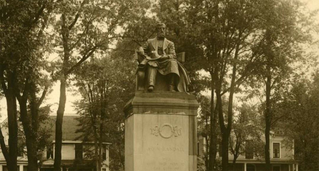 CAN YOU RANDALL IT? The statue of Adin Randall in Randall Park, circa 1920 (Chippewa Valley Museum photo)