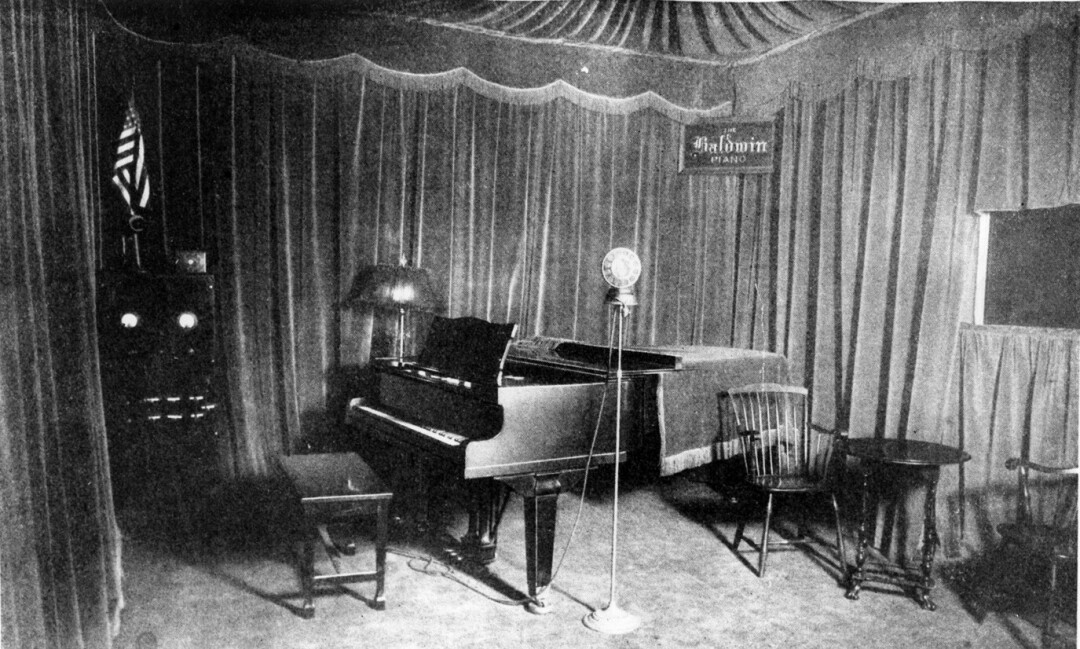 LISTEN UP. WTAQ radio studio in Eau Claire, circa the 1920s. (Chippewa Valley Museum photo)