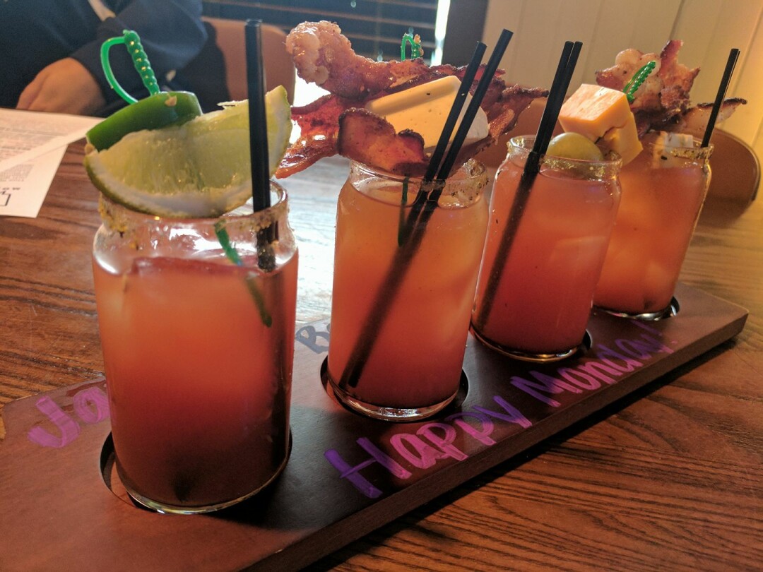 BLOODY GOOD. A flight of Bloody Marys at Milwaukee Burger Co.