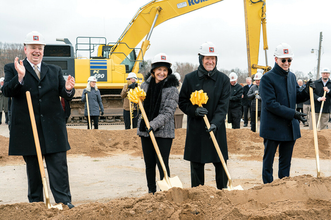 A 'COMMUNIVERSITY' PROJECT. Among those participating in Monday’s groundbreaking ceremonies were, from left, Chancellor James Schmidt, Carolyn Sonnentag, John Sonnentag and Dr. Gianrico Farrugia. The Sonnentags contributed $70 million toward the project. (Photo by Shane Opatz)