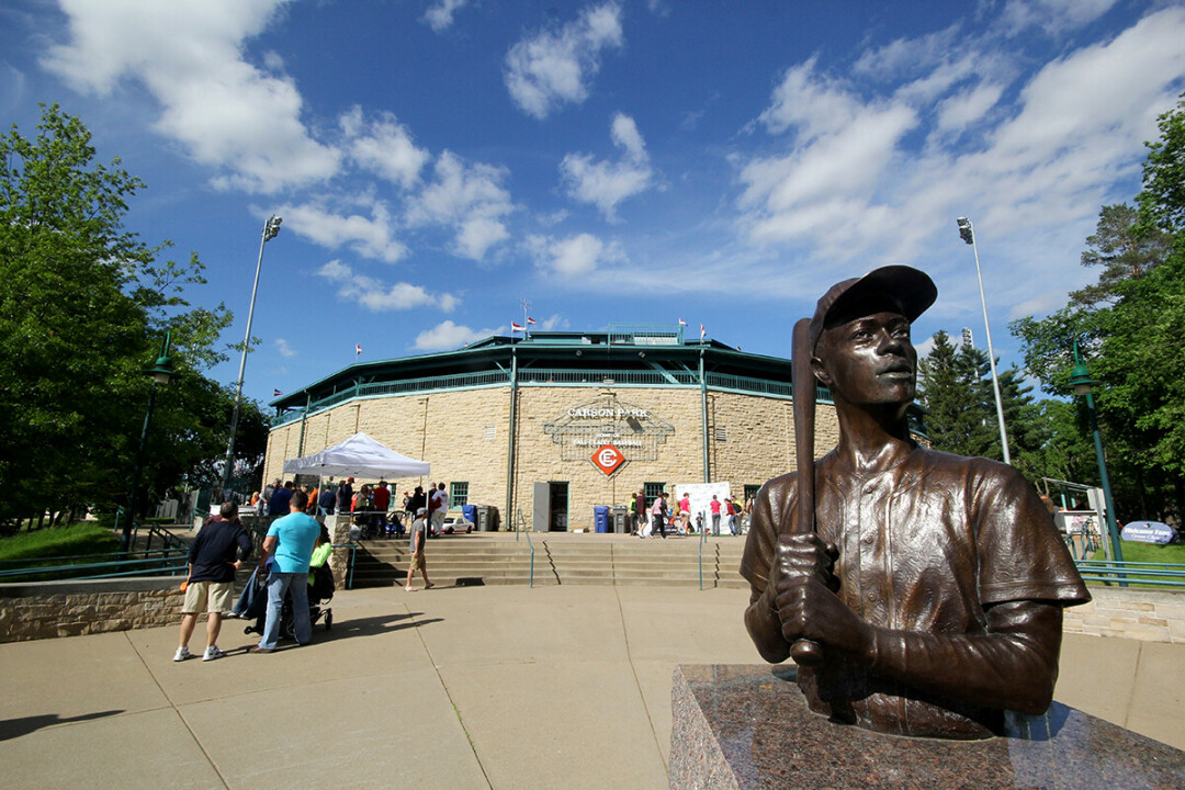 STOP: HAMMERTIME. Hank Aaron Plaza outside the Carson Park Baseball Stadium is one of the stops on a new driving tour of local sports history.