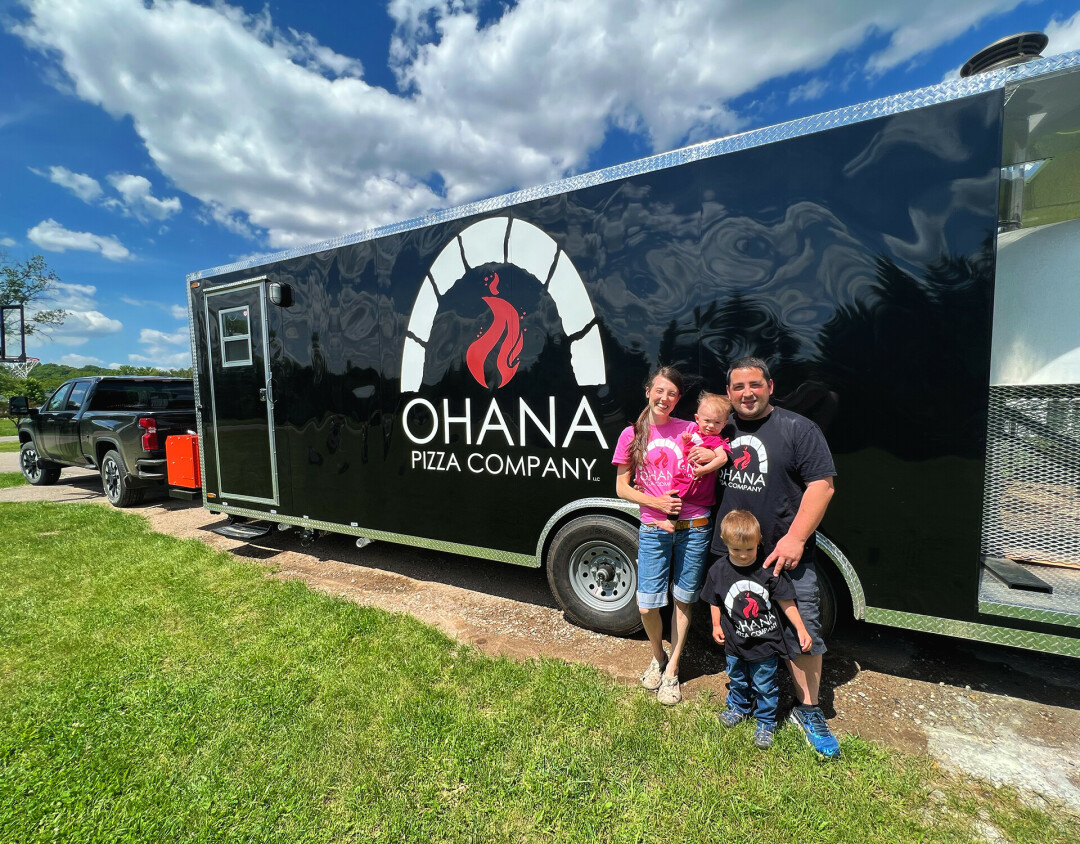 GET FIRED UP. Ohana Pizza Co. food truck is launching to the public on June 25, serving up wood-fired pizza and shave ice. Pictured are the owners, Jenni and Brandon Balts, with their littles.