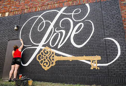 Artist Rehannah Petska's 'Love is the Key' mural.