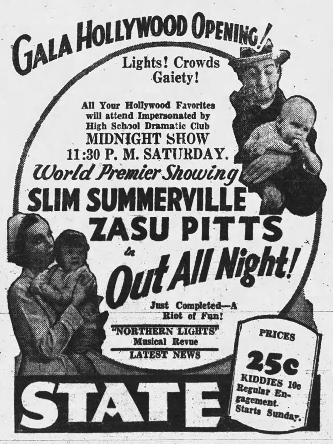 A contemporary newspaper ad for the film premiere.