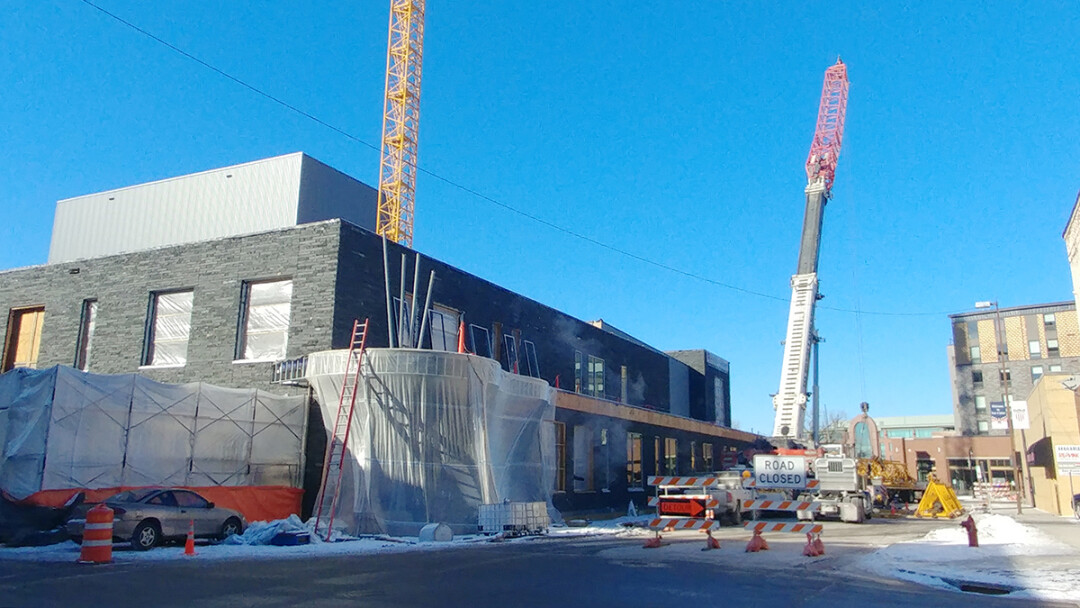 The Pablo Center at the Confluence, shown here while under construction in early 2018, is one of the primary examples of Eau Claire's downtown redevelopment. (Staff file photo)