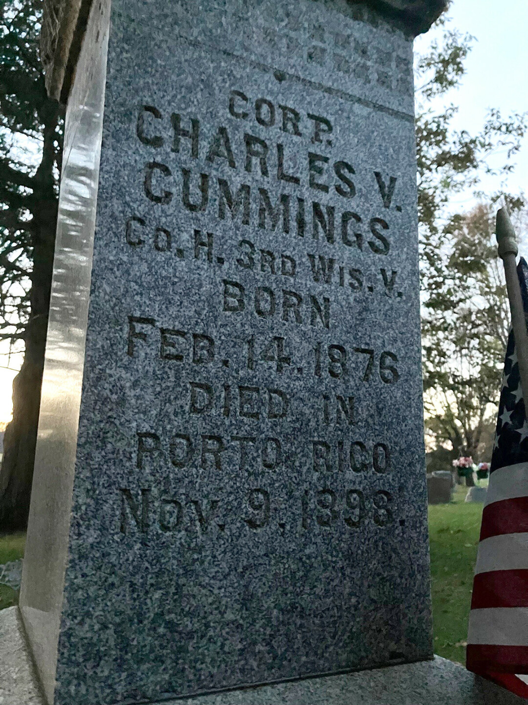 Cpl. Charles V. Cummings is buried in the Forest Center Cemetery in the town of Spring Brook, southeast of Menomonie. (Submitted photo)