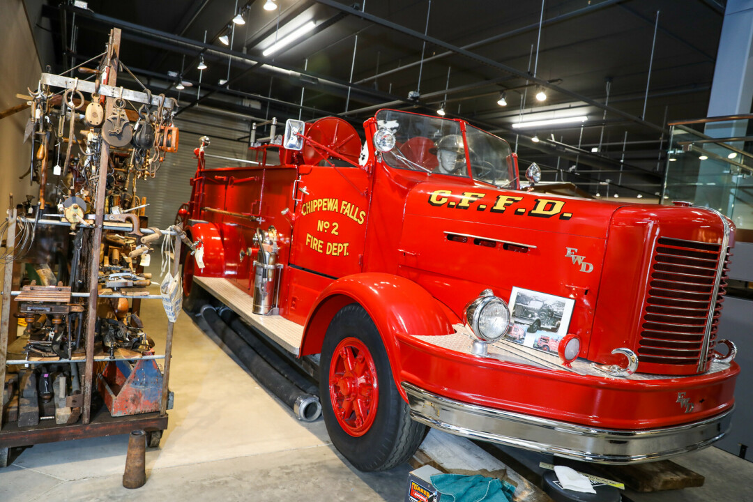 RIDING INTO THE PAST. The new Chippewa Area History Center features a rotating collecting of local artifacts, including this fire engine.