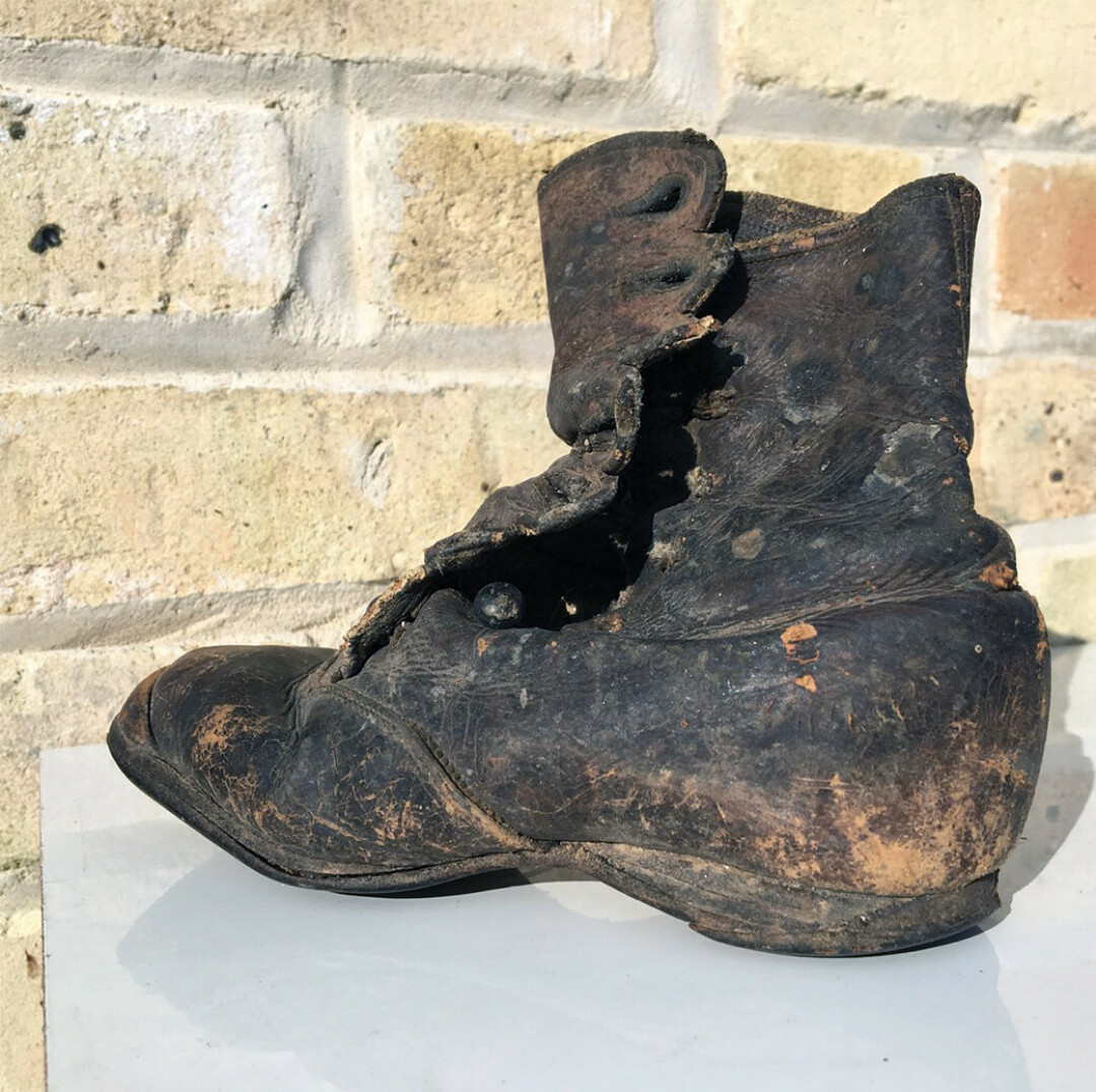 IF THE SHOE FITS. A shoe found by Joe Marceil, a friend of the author, in the wall of an 1873 building in Marshall, Wisconsin. (Submitted photo)