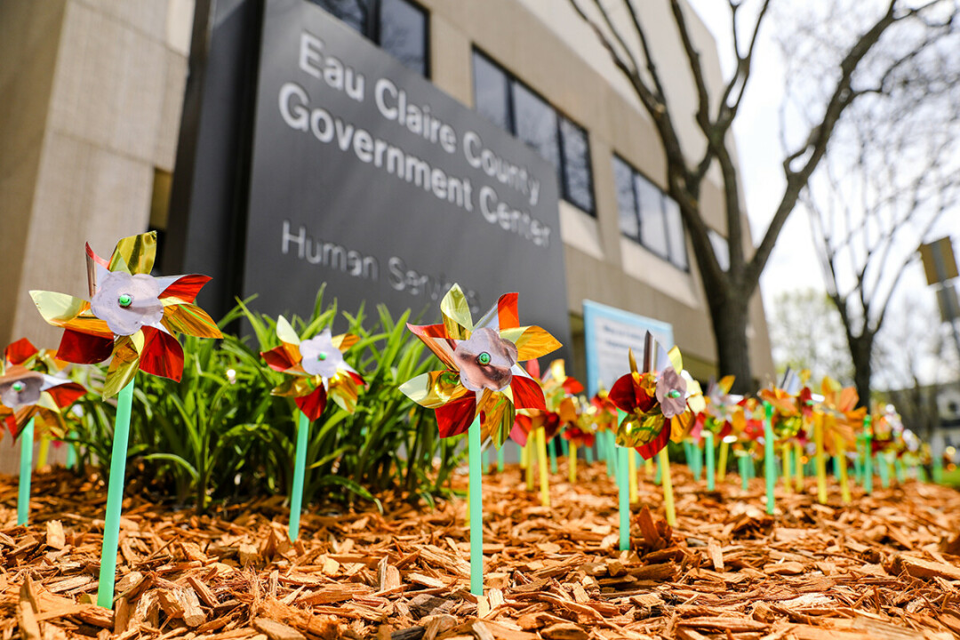 Pinwheels displayed outside the Eau Claire County Human Services Department in May represent the number of 