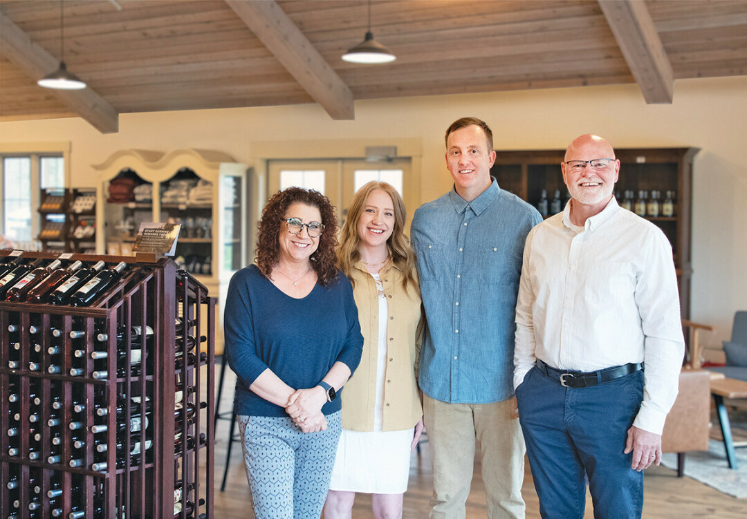 FAMILY FIRST. River Bend Winery & Distillery's owning family (from left to right: Sara Antonson, Andrea & Jake Fleishauer, Mike Antonson).