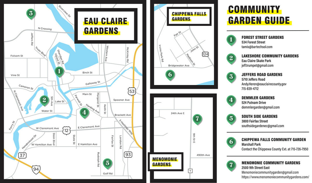 Community gardens in the Eau Claire area. (Click for a bigger view.)