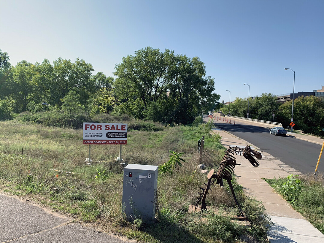 The former site of the Huebsch Services building occupies about two acres at the intersection of North Dewey Street (at right) and Galloway Street in downtown Eau Claire.