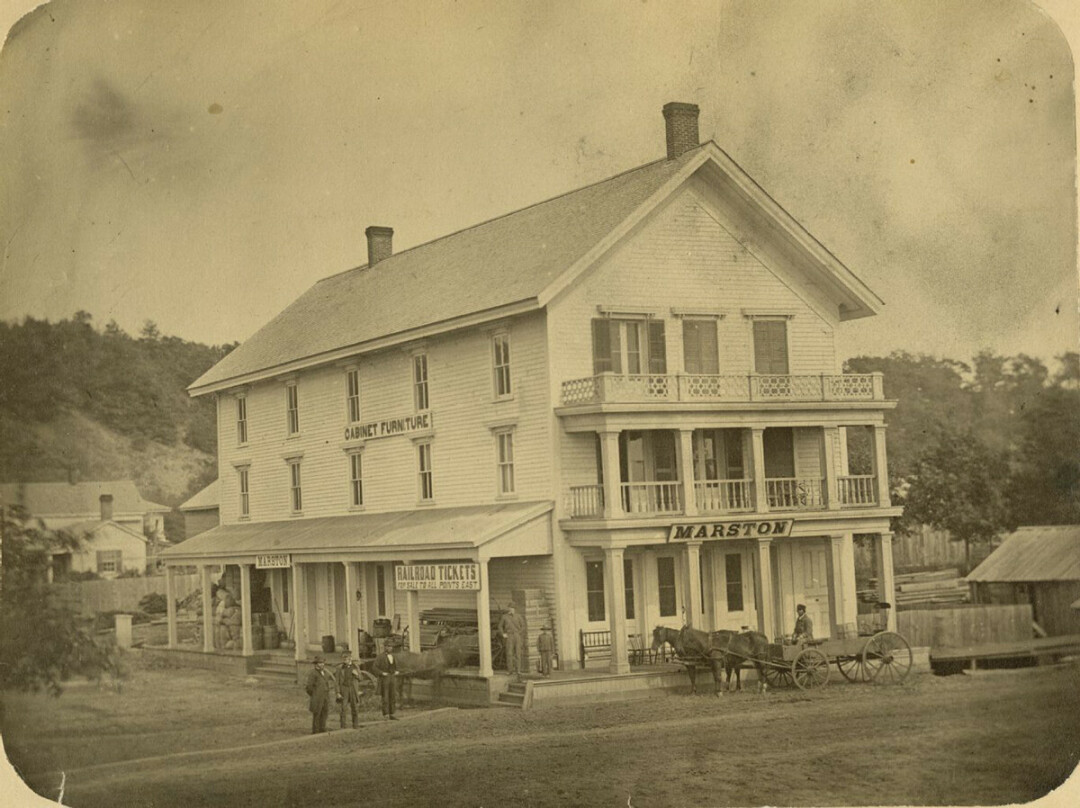 The Marston Store and Hall at the corner of South Barstow and Main streets in 1870, two years before the City of Eau Claire was officially formed. (Photo courtesy Chippewa Valley Museum)