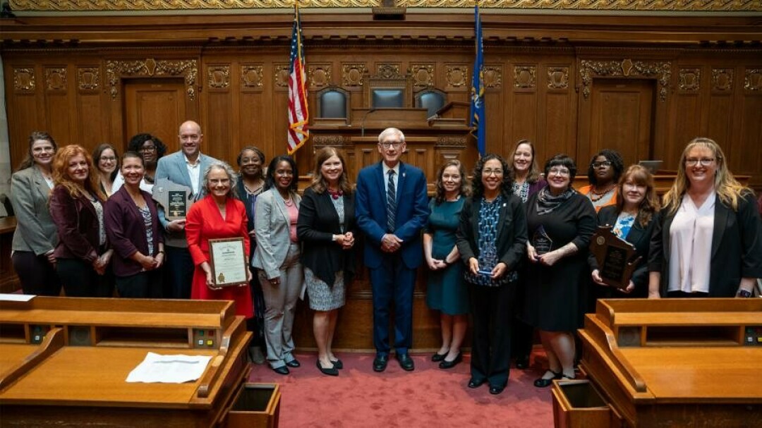 2023 Diversity and Virginia Hart award recipients at the Capitol’s Assembly Chambers in Madison.