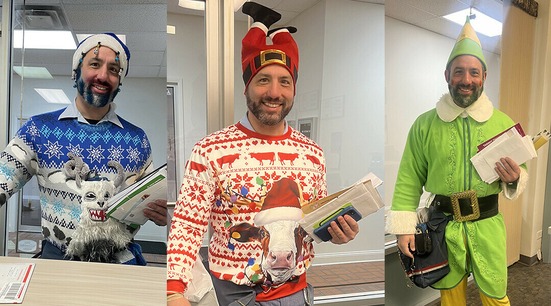 THE MERRIEST MAILMAN. Just three of postal carrier Jason Beran's seasonal outfits. (Submitted photos)