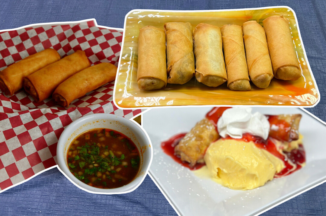 HOP ON BOARD. Birria Egg Rolls (left), an Egg Roll Flight (middle), and some Cheesecake Egg Rolls (right), walk into a room...