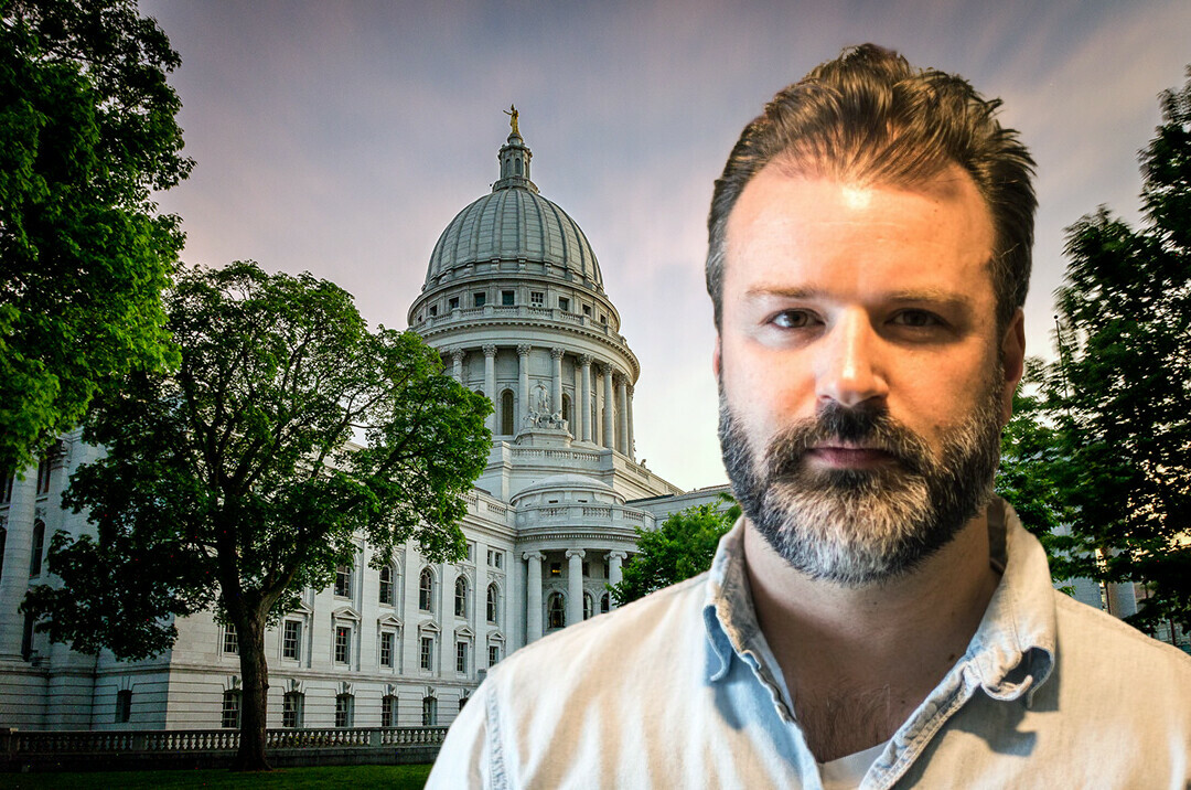 Eau Claire-area author Nickolas Butler plans to run for state Assembly. (Butler photo by Andrea Paulseth / Volume One, state Capitol photo by 