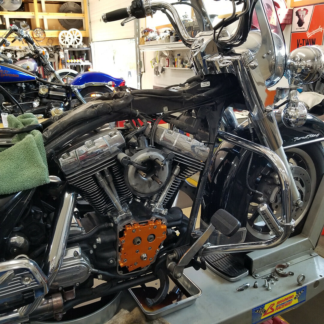 The Harley under repair.