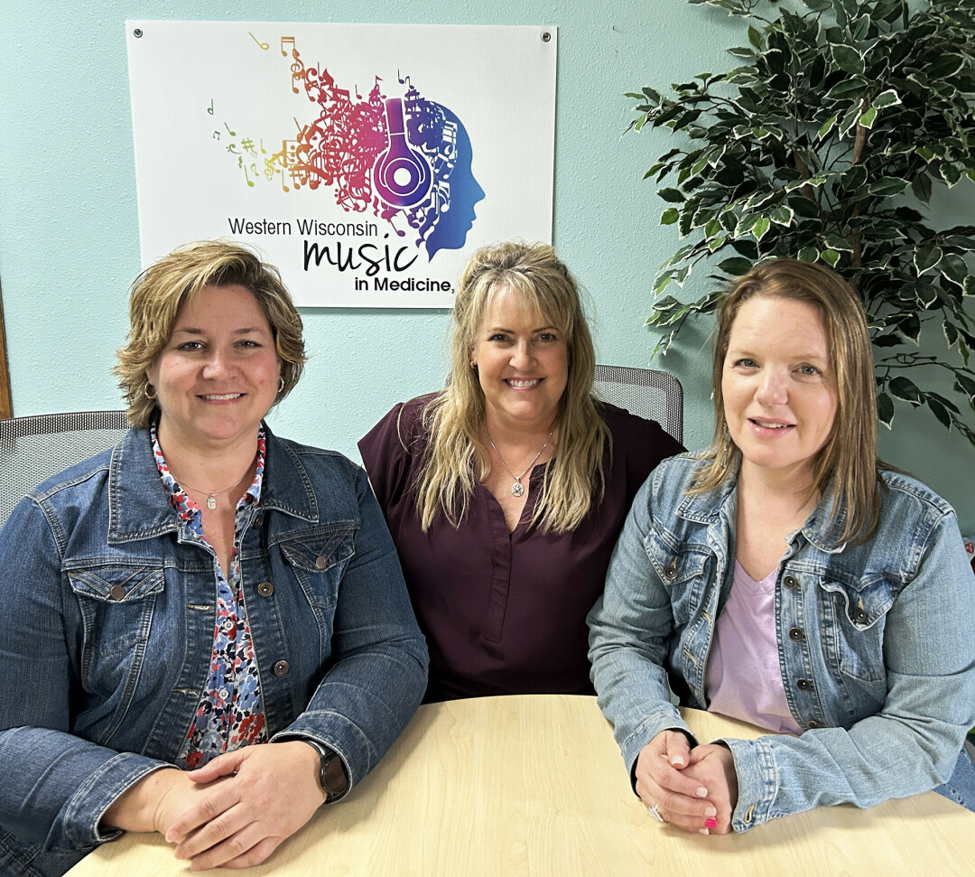 Western Wisconsin Music in Medicine team. From left to right: Katie Sandberg, outreach coordinator; Kim Negus, owner; Nicole Cerrillo, director of operations.