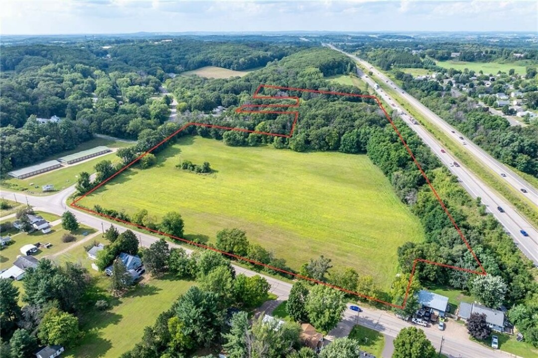 Lot 1 from the air. Interstate 94 is at left.