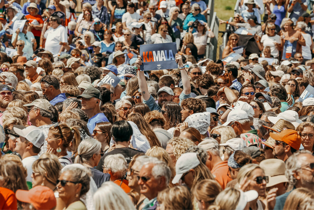 The crowd at the Kamala Harris-Tim Walz rally at the Eau Claire event district, Aug. 7, 2024.