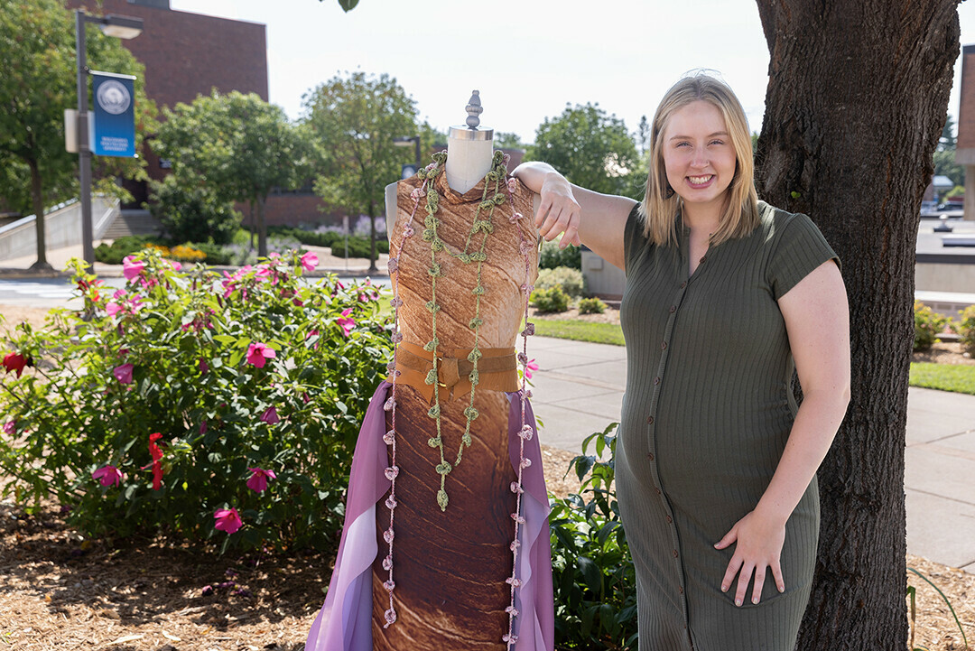 Clothing designs by UW-Stout graduate student Bex Cermin are inspired by nature, including Leafed in Lilacs. They will be featured Aug. 23 at Omaha Fashion Week in Omaha, Neb