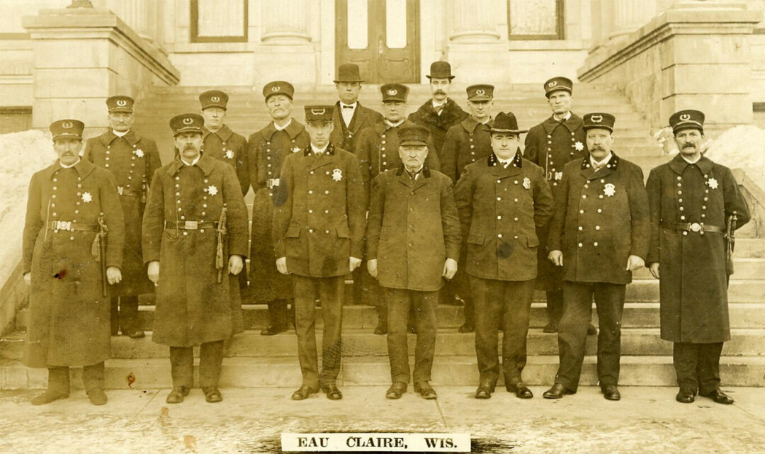 BOYS IN SEPIA. Elmer Sundby (second from left in back row) was a young Eau Claire policeman in this 1909 photo. He was killed in the line of duty a dozen years later in what remains an unsolved crime. (Submitted photo)