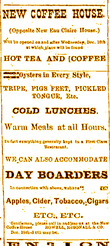 Eau Claire Daily Free Press ad, March 1875.