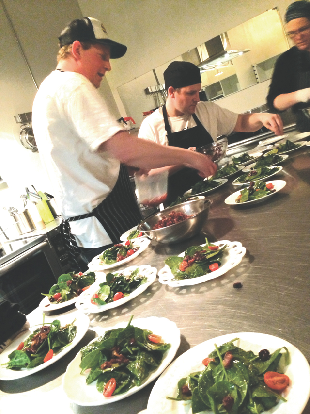 Berg, left, at Forage during a recent “Know Your Farmer” dinner. Berg’s cooking classes at Forage start April 7.