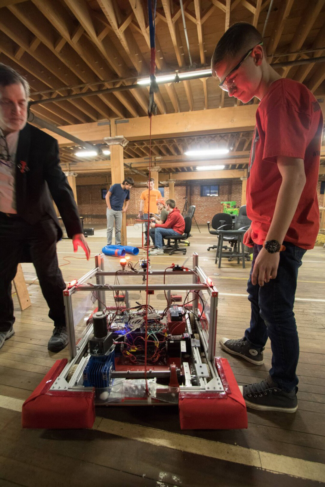 The Chippewa Falls FIRST Robotics Team at the MTC Makerspace in Chippewa Falls.