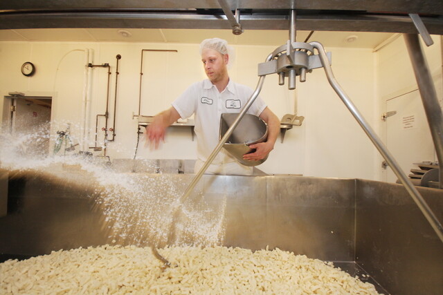 Salting curds at Castle Rock in Osseo.