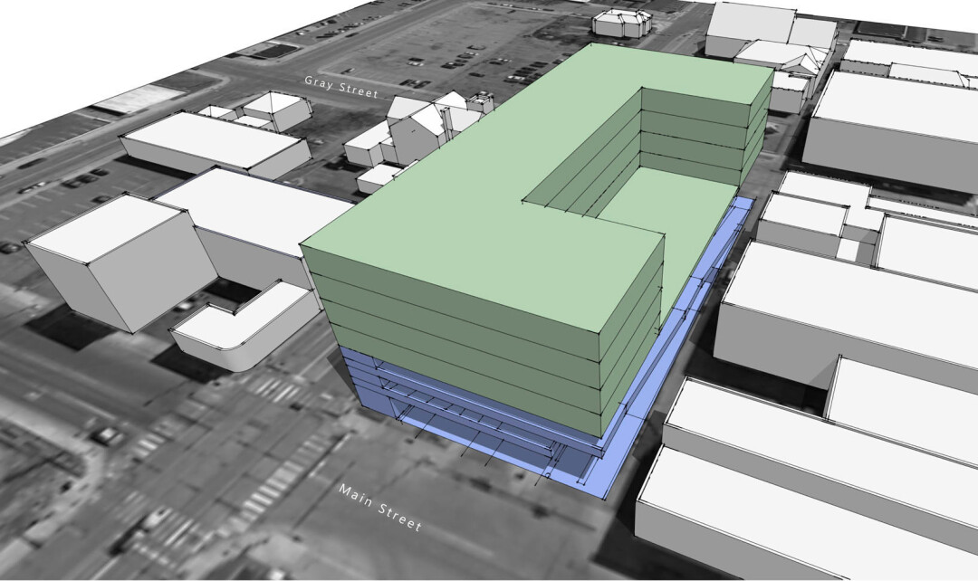 Basic site concept from the new downtown Eau Claire bus transfer center, to be built on its current location on S. Farwell Street. (Image: City of Eau Claire, click for a closer look)