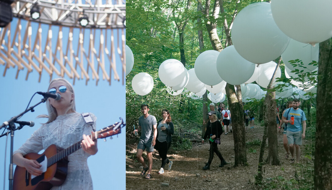OUT OF THE WOODS. Attendees check out art installations at the 2018 Eaux Claires Music & Arts Festival. Organizers are set to bring the next fest right into downtown Eau Claire.