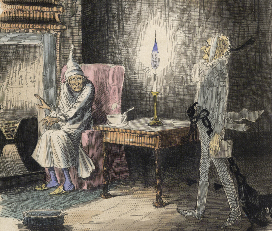 MARLEY'S GHOST. A 19th-century illustration from 